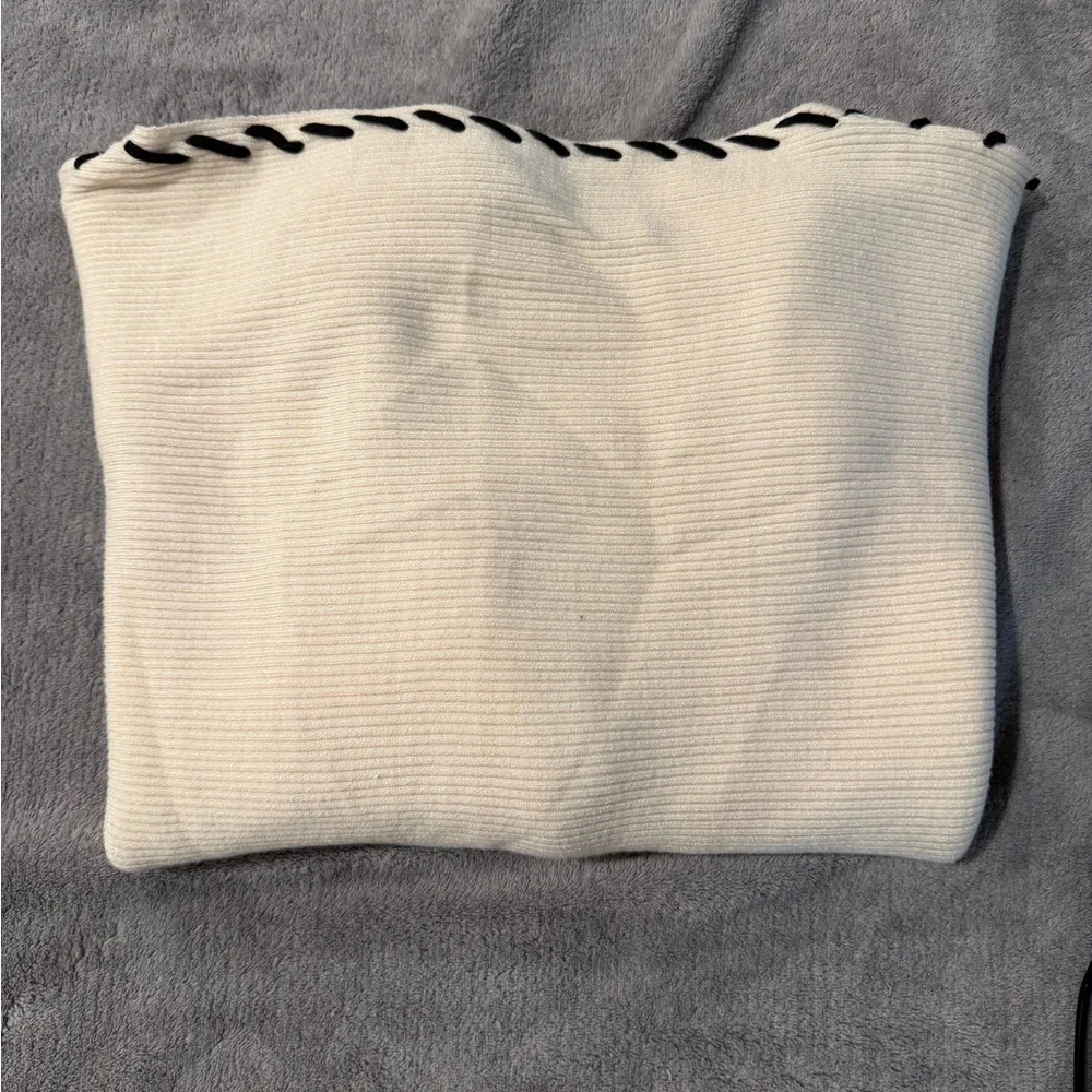 Philosophy Cream Off-Shoulder Sweater with Black Whipstitch. Gently Used